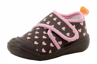 NEW Girl Toddler 24 months SKIDDERS Gripper Brown Pink HEARTS Canvas Shoe NWT!! - Image 1 of 2