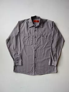 Vintage 90s Red Kap Shirt Mens Size L/XL Striped Grey - Picture 1 of 4