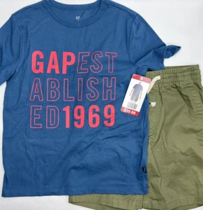 Boys Size 8 GAP 2-Piece Short Set Outfit Short Sleeve Tee Shirt Blue & Green - Picture 1 of 5