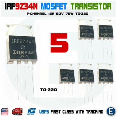 5pcs IRF9Z34N IRF9Z34 F9Z34N Power MOSFET Transistor 60V 18A TO-220 - Image 1 of 4