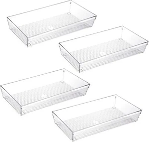 4er Pack 12"x 6" Groß Klar Kunststoff Schreibtisch Schublade Organizer Tablett Badezimmer O... - Bild 1 von 3