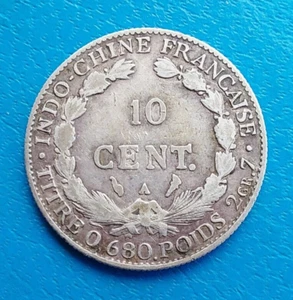 Indochina French Indo China 10 Cents Silver 1928 A, KM 16.1 Lec.168 RARE - Picture 1 of 2