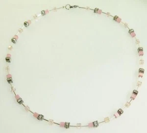 Halskette Halskette Collier Cube 4mm Cat Eye rose Kristall glas rosa Strass 502p - Bild 1 von 8