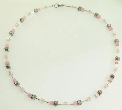 Halskette Halskette Collier Cube 4mm Cat Eye rose Kristall glas rosa Strass 502p - Bild 1 von 4