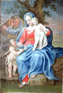 HEILIGE FAMILIE Barockgemälde 18.Jhrt., Öl/Leinwand, 24x35 + Rahmen,gut erhalten - Bild 1 von 7