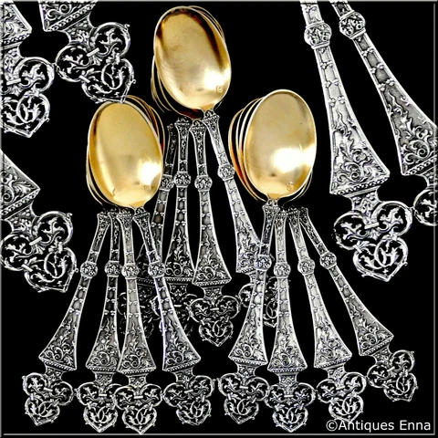 Puiforcat Masterpiece French Sterling Silver Tea Spoons Set 12 Pc, Trilobé Cover