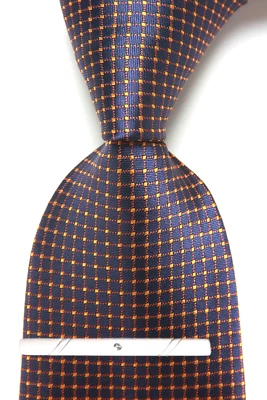 Classic Checks Plaids Blue Brown JACQUARD WOVEN 100% Silk Men's Necktie Tie - Image 1 of 4