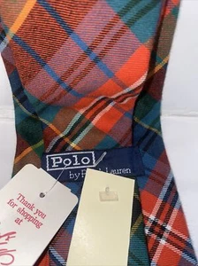 VNTG MEHRFARBIG KARIERTE POLO Ralph Lauren Logo Baumwolle Krawatte USA hergestellt von Hand - Bild 1 von 6