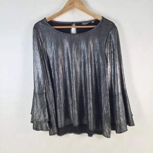 Sussan womens metallicgun metal top size M silver long sleeve round neck 107415 - Picture 1 of 8