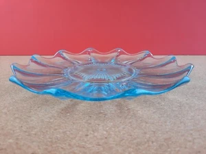 blue midcentury vintage pressed glass vintage plate - scratched but very pretty - Picture 1 of 19