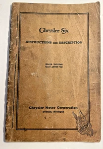 1925 Chrysler Six Owners Operators Instruction Manual Original Sixth Edition - Foto 1 di 10