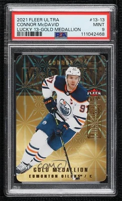 2021 Fleer Ultra Lucky 13 Gold Medallion Achievement 38/100 Connor McDavid PSA 9 - Image 1 of 3