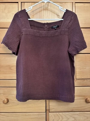 Madewell Lightspun Harlow Square Neck Button Back Top Size Medium 100% Cotton - Image 1 of 4