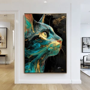 Leinwand Bilder Katze Abstrakte Kunst Tierbilder Wandbilder hochformat 8598A - Bild 1 von 8