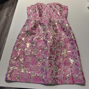 Lilly Pulitzer Raya Metallic Gold Pirates Bootyniere Jacquard Strapless Dress 2 - Picture 1 of 15