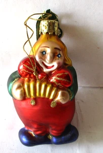 Pagliaccio gnomo in vetro soffiato tedesco vintage nato Natale con fisarmonica ornamento natalizio - Foto 1 di 3