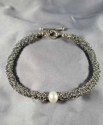 Michael Dawkins Granulated Sterling & 14K Cultured Freshwater Pearl Bracelet - Image 1 of 4