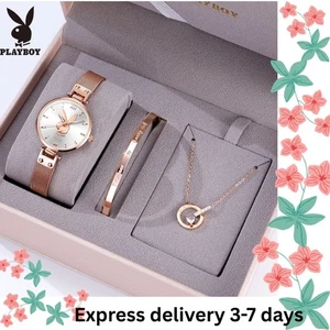 PLAYBOY Women’s Watch Set – Waterproof  Stainless Watch with Necklace & Bracelet - Picture 1 of 15