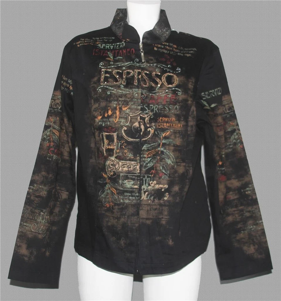 Cactus ESPRESSO Coffee Studded Mock Collar Lgtwght Cotton Blend Jacket Wm's L - Image 1 of 1