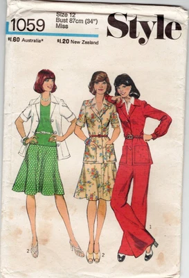 STYLE 1059 VINTAGE 1975, MISSES JACKET, SKIRT & PANTS  Sz 12 **RARE FIND UNCUT** - Image 1 of 4