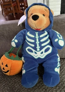 90s Disney Store Exclusive Winnie The Pooh  Blue Skeleton Suit Pumpkin 13" Plush - Picture 1 of 2