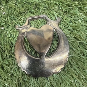 Messing Pferd Medaillon Antik Englisch Herz Massiv Halbmond Herz Hänger Geschirr - Bild 1 von 6