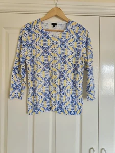 Talbots Sz M Limoncello Charming Cardigan Blue White Yellow Lemon EUC - Picture 1 of 2
