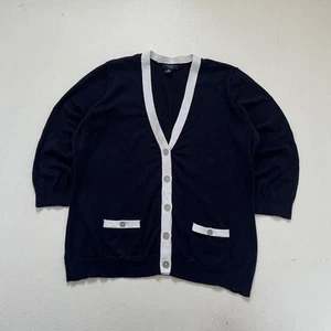Chaps Jumper Mens Size M Navy Blue Cardigan V Neck 3/4 Sleeve - Picture 1 of 7