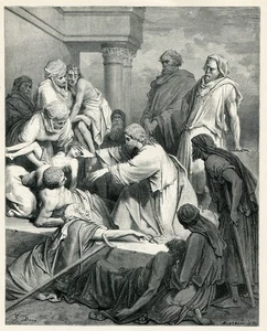 Gustave Dore Bible Print JESUS CHRIST HEALING THE SICK 1890 antique art print - Picture 1 of 3