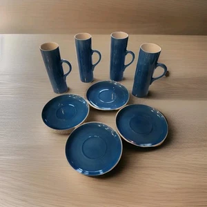 Set 4 tazze e piattini vintage MCM anni 50 Schmid 60 tackett porcellana blu alta Ea - Foto 1 di 11
