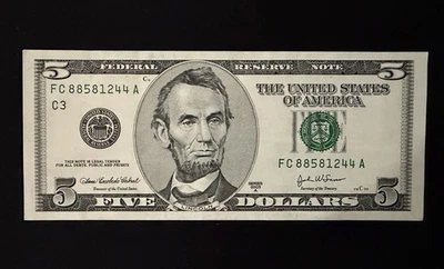 $5 Five Dollar Bill 2003 A  UNCIRCULATED - Image 1 of 2