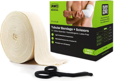 Elasticated Tubular Support Bandage - 3" X 11 Yards - Off-White + Scissors - Image 1 of 4