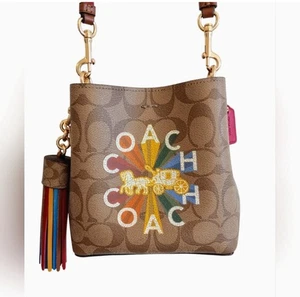 Mini borsa secchiello città tela firmata con carrozza radiale arcobaleno con NAPPA ADDON - Foto 1 di 10