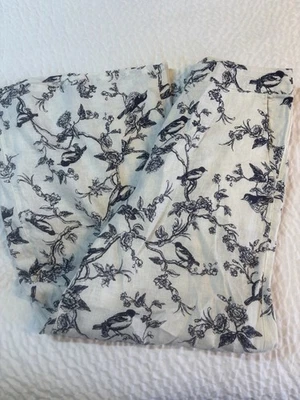 Pantalones de lino Joie para mujer pierna media ancha cintura elástica blanco azul pájaros florales Foto 1 de 4