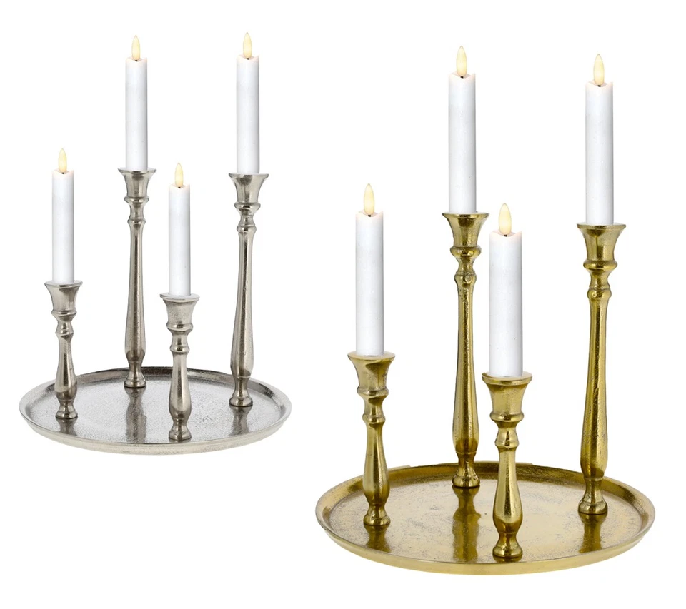 Adventskranz Kerzentablett silber gold Aluminium 4 Stabkerzen Kerzenteller 30 cm - Bild 1 von 1