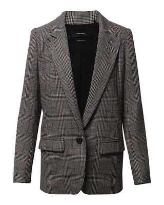 Isabel Marant Plaid Oversized Blazer in Grey Polyester - Image 1 of 4