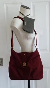 2pc BAGGALLINI Helsinki Burgundy X-body Hobo Travel Organizer+Gray RFID Wristlet - Picture 1 of 21