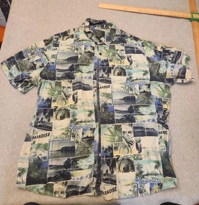 Camisa Tommy Bahama Para Hombres 3XLT Azul Verde Seda Paraíso Hawaiano Abotonada Campamento - Imagen 1 de 12