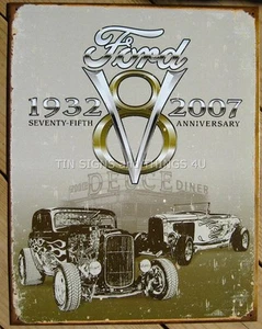 Ford Deuce V8 ZINNSCHILD Hot Rod Ratte Straße Garage Auto Vintage Metall Wanddekor 1436 - Bild 1 von 4