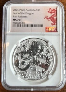Beautiful 2024 P125 Australia S$1 Year Of The Dragon First Release REVERSE PROOF - Picture 1 of 2