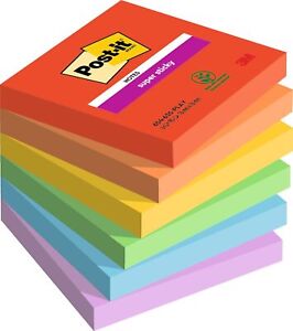 Post-it Super Sticky Notes Playful Color Collection, Pack of 6 Pads, 90 Sheets 