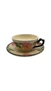 Vintage Franciscan Desert Rose Tea Cup and Saucer USA 4” Diameter Pink Green - Picture 1 of 7