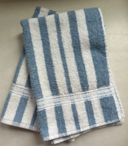 Vtg. J.C. Penny Hand Towel Two Blue/White Stripe Rectangle 100% Cotton USA - Picture 1 of 5