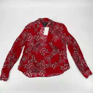 Camicetta donna Karen Kane nuova collo allacciato floreale taglia XS rosso paisley maniche lunghe - Foto 1 di 12