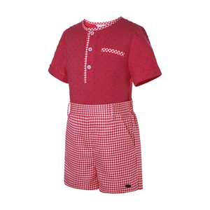 Boys Outfits Size 2 3 4 5 6 8 Red Shirt + Plaid Shorts Wedding Gentleman Suit - Picture 1 of 11