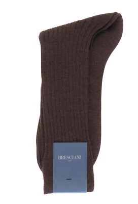 NWT BRESCIANI SOCKS cashmere silk calf length ribs brown luxury Italy M - Image 1 of 2