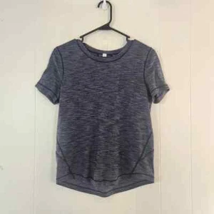 Lululemon Long Run Short Sleeve Size 4 Heathered Blue Gray Running Sweat Sport - Picture 1 of 15
