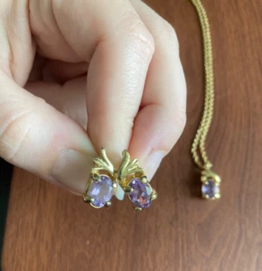 4 piece matching jewelry lot unknown purple (amethyst) necklace, earrings, pin - Picture 1 of 5