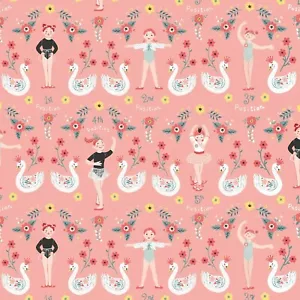 BTY Ballerina & Swans Pink Cotton Fabric By The Yard - Picture 1 of 1