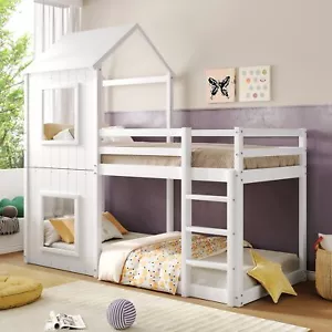 Kinderbett Hausbett 90x200 cm massivholz Stockbett Hochbett Etagenbett Hausbett - Bild 1 von 12